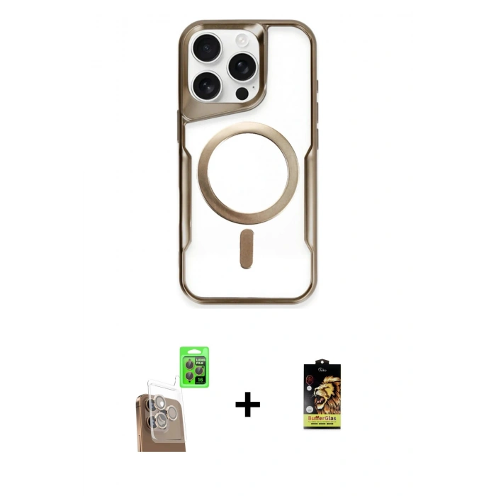 MARSİLYAN™- iPhone 16 Pro Max Kılıf Yadigar Klasik Özel Seri - Siyah Buffer Cam Ekran Koruyucu + Raze Metal Kamera Lens - CLTM