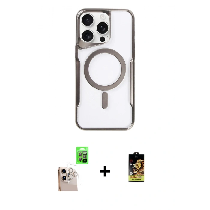 MARSİLYAN™- iPhone 16 Pro Max Kılıf Yadigar Klasik Özel Seri - Siyah Buffer Cam Ekran Koruyucu + Raze Metal Kamera Lens - NLGY