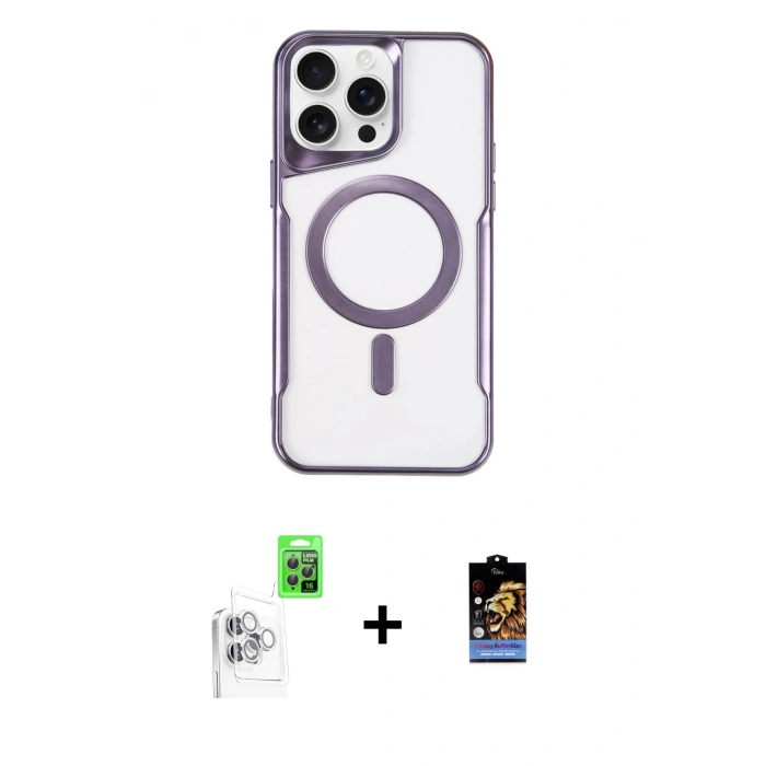 MARSİLYAN™- iPhone 16 Pro Max Kılıf Yadigar Klasik Özel Seri - Siyah Buffer Hayalet Cam Ekran Koruyucu + Beyaz Raze Metal Kamera Lens