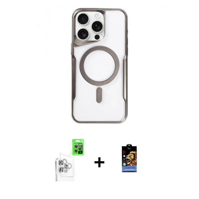 MARSİLYAN™- iPhone 16 Pro Max Kılıf Yadigar Klasik Özel Seri - Siyah Buffer Hayalet Cam Ekran Koruyucu + Beyaz Raze Metal Kamera Lens