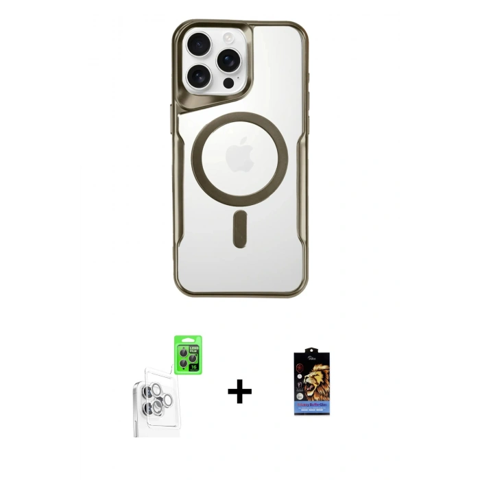 MARSİLYAN™- iPhone 16 Pro Max Kılıf Yadigar Klasik Özel Seri - Siyah Buffer Hayalet Cam Ekran Koruyucu + Beyaz Raze Metal Kamera Lens