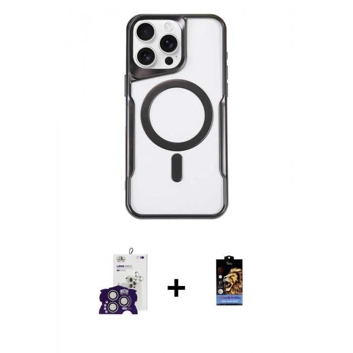 MARSİLYAN™- iPhone 16 Pro Max Kılıf Yadigar Klasik Özel Seri - Siyah Buffer Hayalet Cam Ekran Koruyucu + Bilvis Titan Kamera Lens - GS
