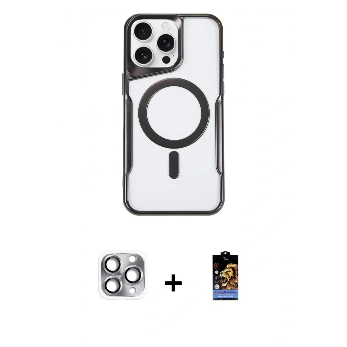 MARSİLYAN™- iPhone 16 Pro Max Kılıf Yadigar Klasik Özel Seri - Siyah Buffer Hayalet Cam Ekran Koruyucu + Pers Alüminyum Kamera Lens - GI