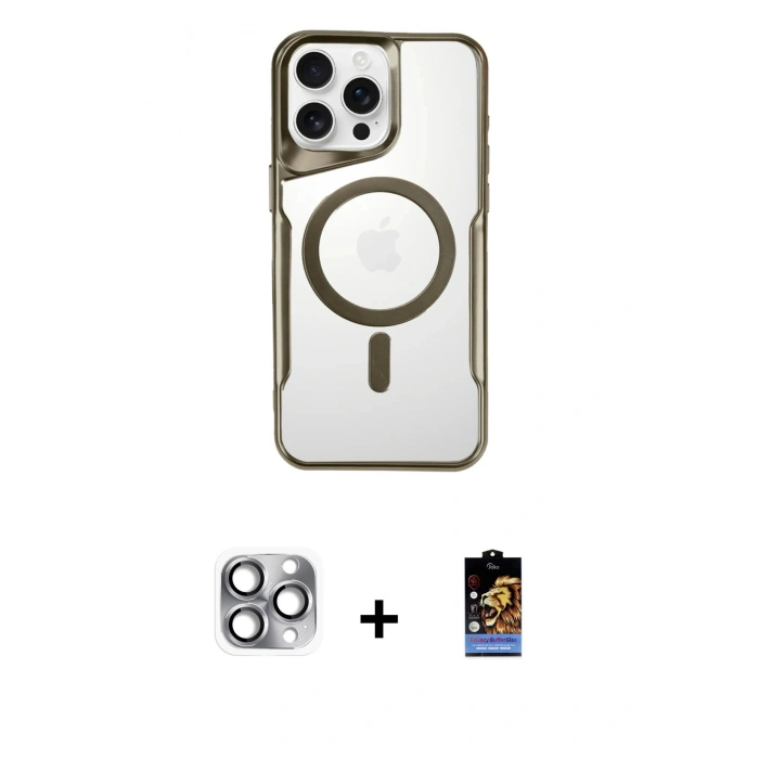 MARSİLYAN™- iPhone 16 Pro Max Kılıf Yadigar Klasik Özel Seri - Siyah Buffer Hayalet Cam Ekran Koruyucu + Pers Alüminyum Kamera Lens - GI