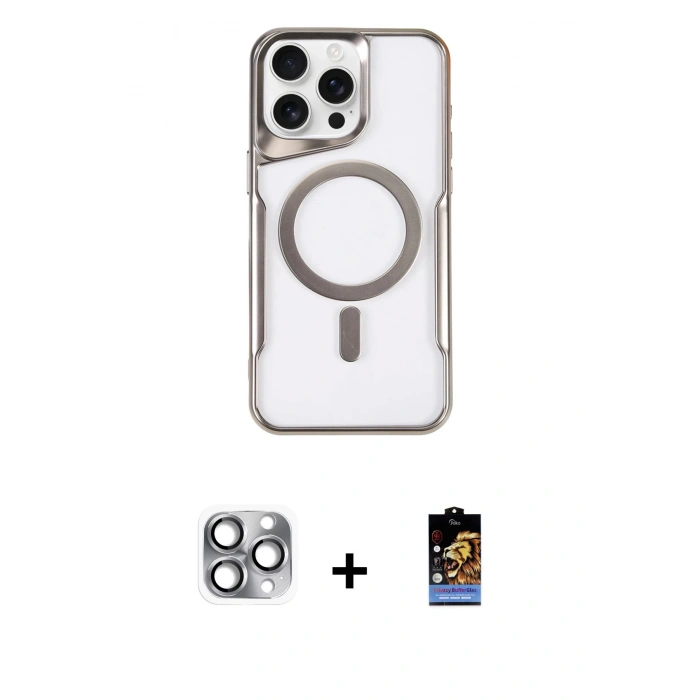 MARSİLYAN™- iPhone 16 Pro Max Kılıf Yadigar Klasik Özel Seri - Siyah Buffer Hayalet Cam Ekran Koruyucu + Pers Alüminyum Kamera Lens - GI