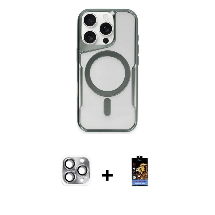 MARSİLYAN™- iPhone 16 Pro Max Kılıf Yadigar Klasik Özel Seri - Siyah Buffer Hayalet Cam Ekran Koruyucu + Pers Alüminyum Kamera Lens - GI