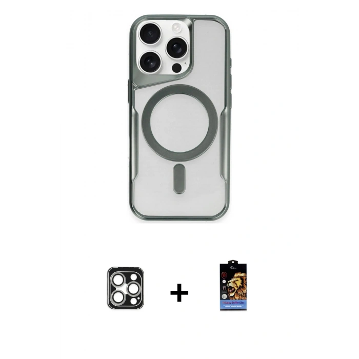 MARSİLYAN™- iPhone 16 Pro Max Kılıf Yadigar Klasik Özel Seri - Siyah Buffer Hayalet Cam Ekran Koruyucu + PVD Metal Kamera Lens - GS