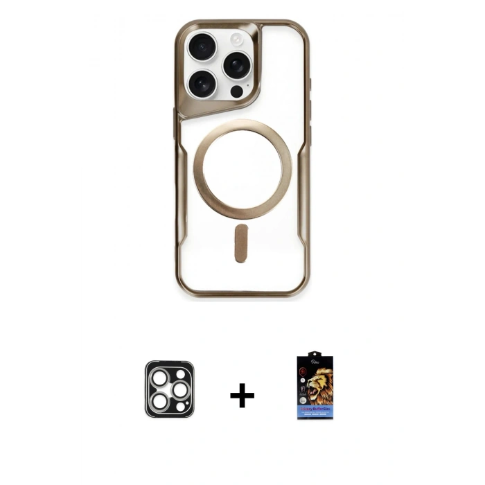MARSİLYAN™- iPhone 16 Pro Max Kılıf Yadigar Klasik Özel Seri - Siyah Buffer Hayalet Cam Ekran Koruyucu + PVD Metal Kamera Lens - GS