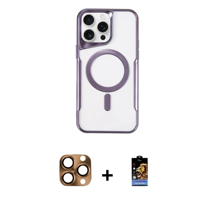 MARSİLYAN™- iPhone 16 Pro Max Kılıf Yadigar Klasik Özel Seri - Siyah Buffer Hayalet Cam Ekran Koruyucu + Pers Alüminyum Kamera Lens - CLTM