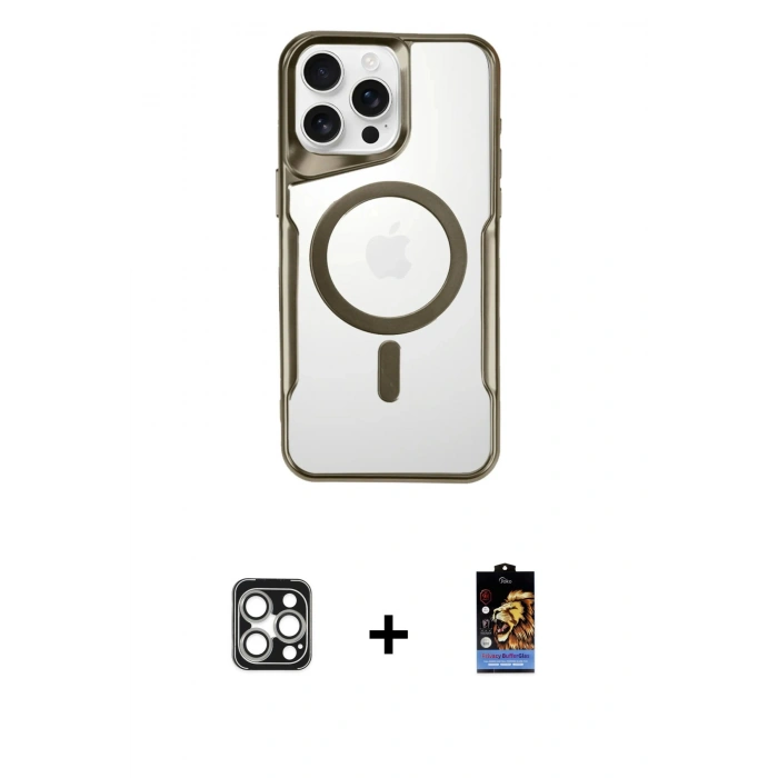 MARSİLYAN™- iPhone 16 Pro Max Kılıf Yadigar Klasik Özel Seri - Siyah Buffer Hayalet Cam Ekran Koruyucu + PVD Metal Kamera Lens - GS