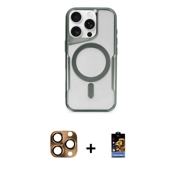 MARSİLYAN™- iPhone 16 Pro Max Kılıf Yadigar Klasik Özel Seri - Siyah Buffer Hayalet Cam Ekran Koruyucu + Pers Alüminyum Kamera Lens - CLTM