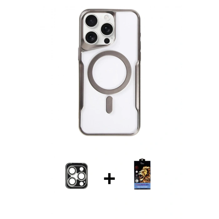 MARSİLYAN™- iPhone 16 Pro Max Kılıf Yadigar Klasik Özel Seri - Siyah Buffer Hayalet Cam Ekran Koruyucu + PVD Metal Kamera Lens - GS