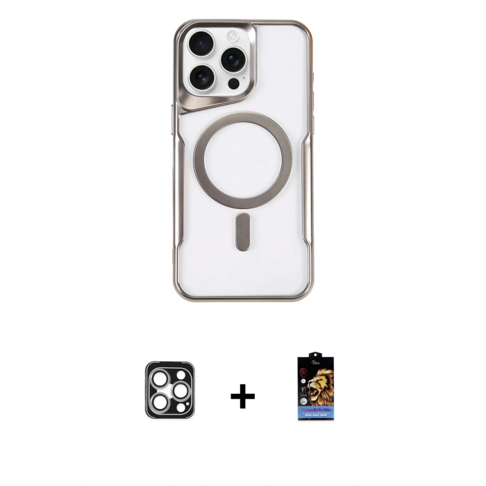 MARSİLYAN™- iPhone 16 Pro Max Kılıf Yadigar Klasik Özel Seri - Siyah Buffer Hayalet Cam Ekran Koruyucu + PVD Metal Kamera Lens - GS