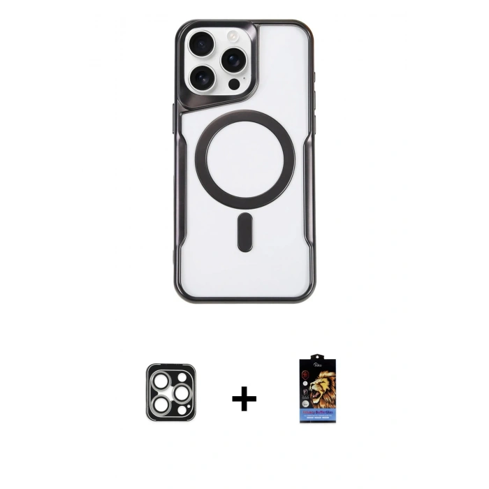 MARSİLYAN™- iPhone 16 Pro Max Kılıf Yadigar Klasik Özel Seri - Siyah Buffer Hayalet Cam Ekran Koruyucu + PVD Metal Kamera Lens - GS