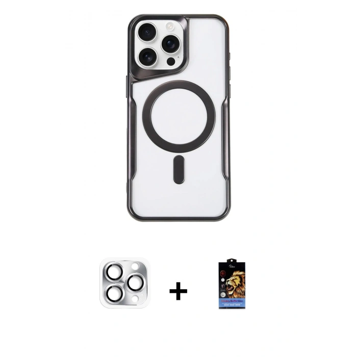 MARSİLYAN™- iPhone 16 Pro Max Kılıf Yadigar Klasik Özel Seri - Siyah Buffer Hayalet Cam Ekran Koruyucu + Pers Alüminyum Kamera Lens - GS