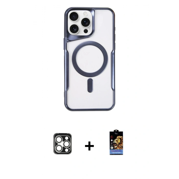 MARSİLYAN™- iPhone 16 Pro Max Kılıf Yadigar Klasik Özel Seri - Siyah Buffer Hayalet Cam Ekran Koruyucu + PVD Metal Kamera Lens - GS