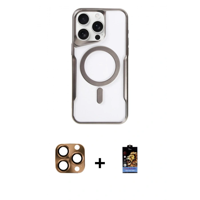 MARSİLYAN™- iPhone 16 Pro Max Kılıf Yadigar Klasik Özel Seri - Siyah Buffer Hayalet Cam Ekran Koruyucu + Pers Alüminyum Kamera Lens - CLTM