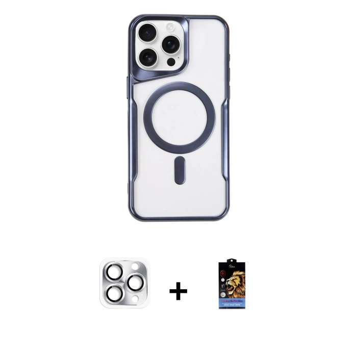 MARSİLYAN™- iPhone 16 Pro Max Kılıf Yadigar Klasik Özel Seri - Siyah Buffer Hayalet Cam Ekran Koruyucu + Pers Alüminyum Kamera Lens - GS