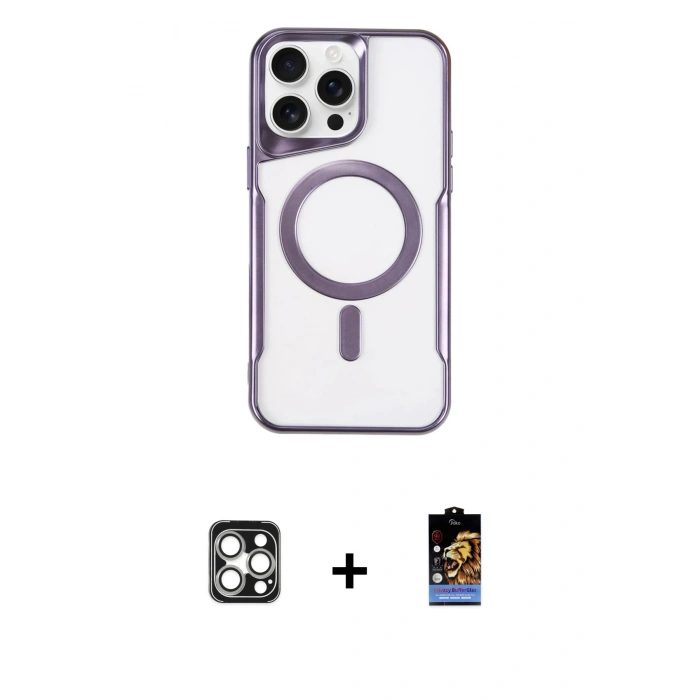 MARSİLYAN™- iPhone 16 Pro Max Kılıf Yadigar Klasik Özel Seri - Siyah Buffer Hayalet Cam Ekran Koruyucu + PVD Metal Kamera Lens - GS