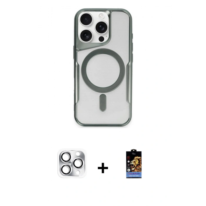 MARSİLYAN™- iPhone 16 Pro Max Kılıf Yadigar Klasik Özel Seri - Siyah Buffer Hayalet Cam Ekran Koruyucu + Pers Alüminyum Kamera Lens - GS
