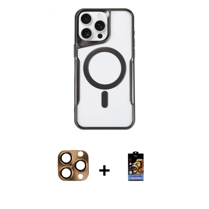 MARSİLYAN™- iPhone 16 Pro Max Kılıf Yadigar Klasik Özel Seri - Siyah Buffer Hayalet Cam Ekran Koruyucu + Pers Alüminyum Kamera Lens - CLTM