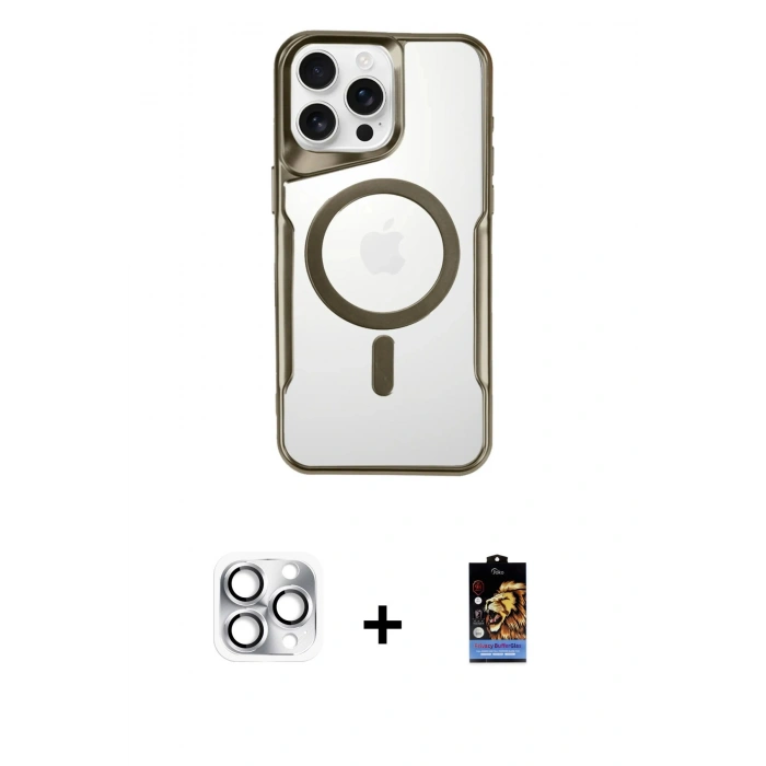 MARSİLYAN™- iPhone 16 Pro Max Kılıf Yadigar Klasik Özel Seri - Siyah Buffer Hayalet Cam Ekran Koruyucu + Pers Alüminyum Kamera Lens - GS