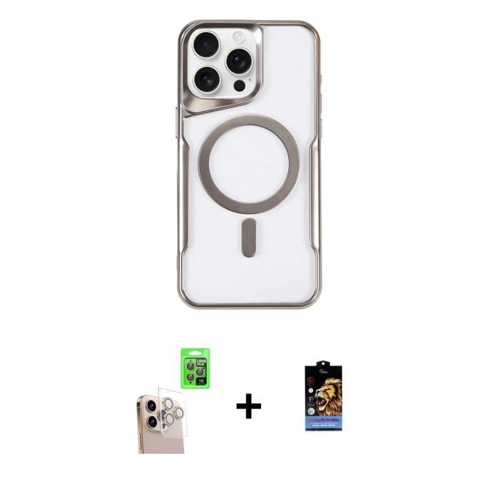 MARSİLYAN™- iPhone 16 Pro Max Kılıf Yadigar Klasik Özel Seri - Siyah Buffer Hayalet Cam Ekran Koruyucu + Raze Metal Kamera Lens - NLGY