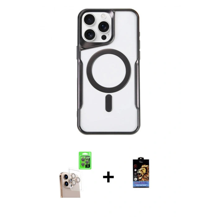 MARSİLYAN™- iPhone 16 Pro Max Kılıf Yadigar Klasik Özel Seri - Siyah Buffer Hayalet Cam Ekran Koruyucu + Raze Metal Kamera Lens - NLGY