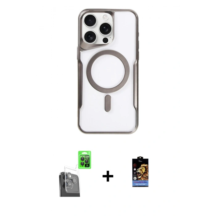 MARSİLYAN™- iPhone 16 Pro Max Kılıf Yadigar Klasik Özel Seri - Siyah Buffer Hayalet Cam Ekran Koruyucu + Raze Metal Kamera Lens - SH