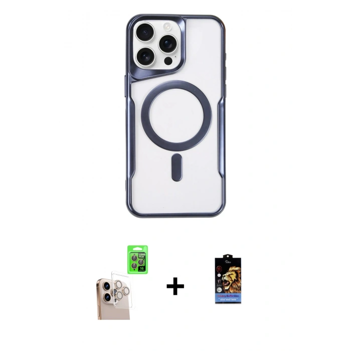MARSİLYAN™- iPhone 16 Pro Max Kılıf Yadigar Klasik Özel Seri - Siyah Buffer Hayalet Cam Ekran Koruyucu + Raze Metal Kamera Lens - NLGY