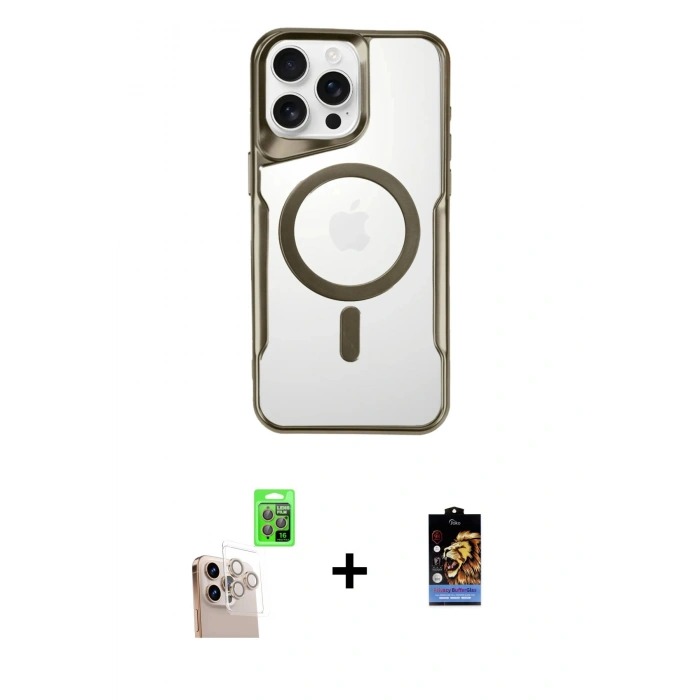 MARSİLYAN™- iPhone 16 Pro Max Kılıf Yadigar Klasik Özel Seri - Siyah Buffer Hayalet Cam Ekran Koruyucu + Raze Metal Kamera Lens - NLGY