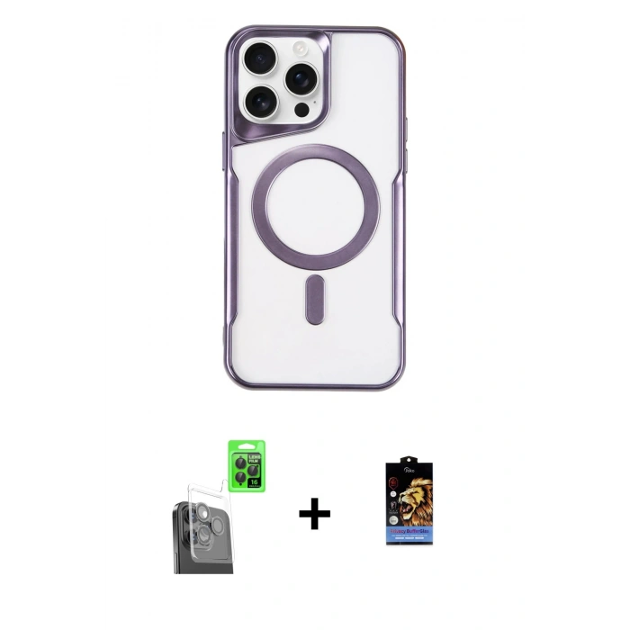 MARSİLYAN™- iPhone 16 Pro Max Kılıf Yadigar Klasik Özel Seri - Siyah Buffer Hayalet Cam Ekran Koruyucu + Raze Metal Kamera Lens - SH