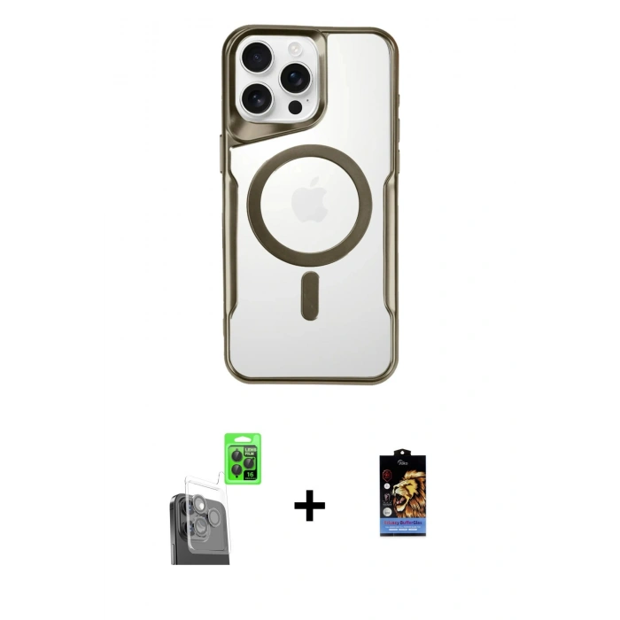 MARSİLYAN™- iPhone 16 Pro Max Kılıf Yadigar Klasik Özel Seri - Siyah Buffer Hayalet Cam Ekran Koruyucu + Raze Metal Kamera Lens - SH