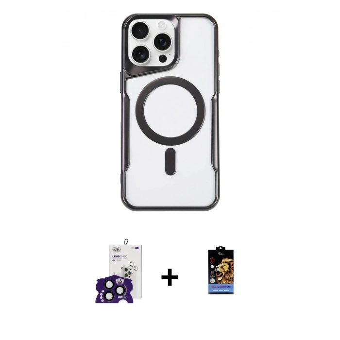 MARSİLYAN™- iPhone 16 Pro Max Kılıf Yadigar Klasik Özel Seri - Siyah Buffer Hayalet Cam Ekran Koruyucu + Bilvis Titan Kamera Lens - SH