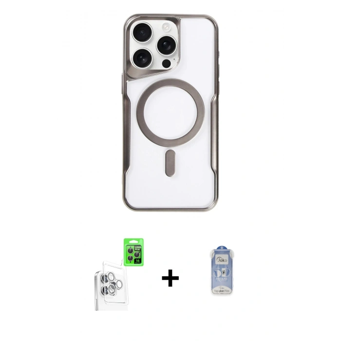 MARSİLYAN™- iPhone 16 Pro Max Kılıf Yadigar Klasik Özel Seri - Siyah Joko Magic 5D Cam + Beyaz Raze Metal Kamera Lens