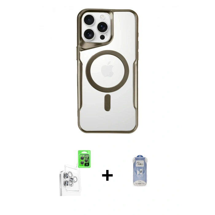 MARSİLYAN™- iPhone 16 Pro Max Kılıf Yadigar Klasik Özel Seri - Siyah Joko Magic 5D Cam + Beyaz Raze Metal Kamera Lens