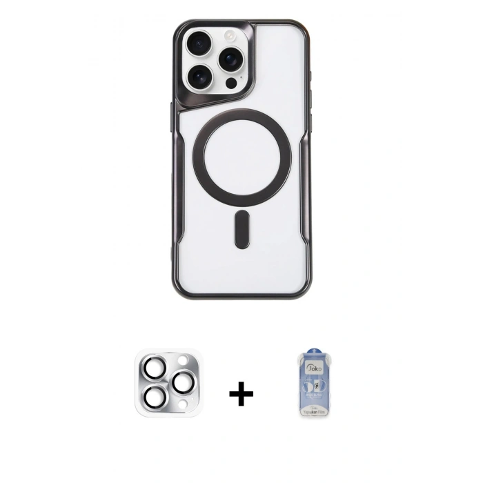 MARSİLYAN™- iPhone 16 Pro Max Kılıf Yadigar Klasik Özel Seri - Siyah Joko Magic 5D Cam + Pers Alüminyum Kamera Lens - GS