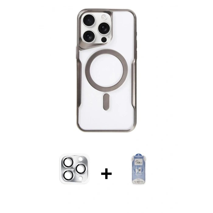 MARSİLYAN™- iPhone 16 Pro Max Kılıf Yadigar Klasik Özel Seri - Siyah Joko Magic 5D Cam + Pers Alüminyum Kamera Lens - GS