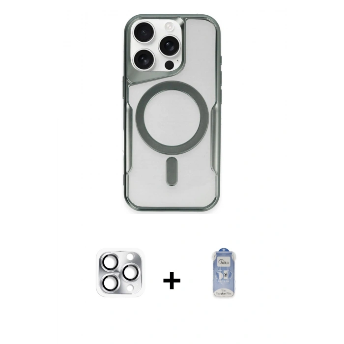 MARSİLYAN™- iPhone 16 Pro Max Kılıf Yadigar Klasik Özel Seri - Siyah Joko Magic 5D Cam + Pers Alüminyum Kamera Lens - GS