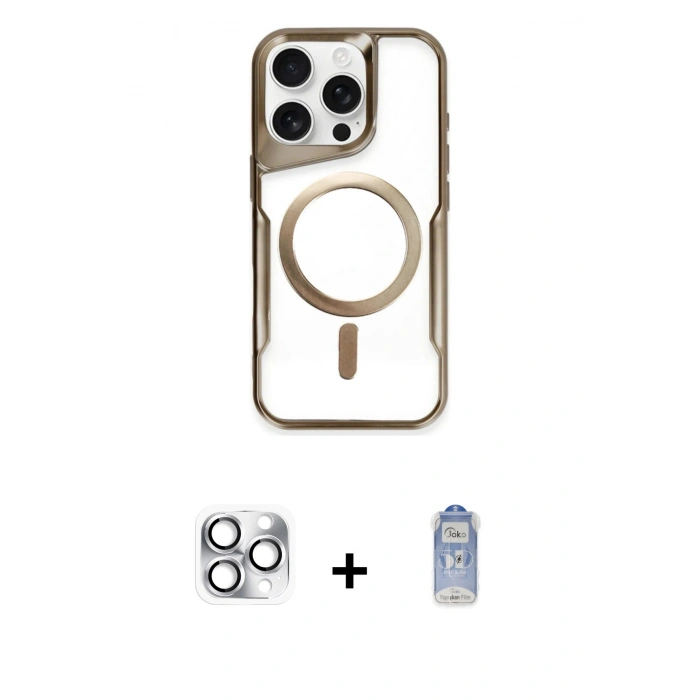 MARSİLYAN™- iPhone 16 Pro Max Kılıf Yadigar Klasik Özel Seri - Siyah Joko Magic 5D Cam + Pers Alüminyum Kamera Lens - GS