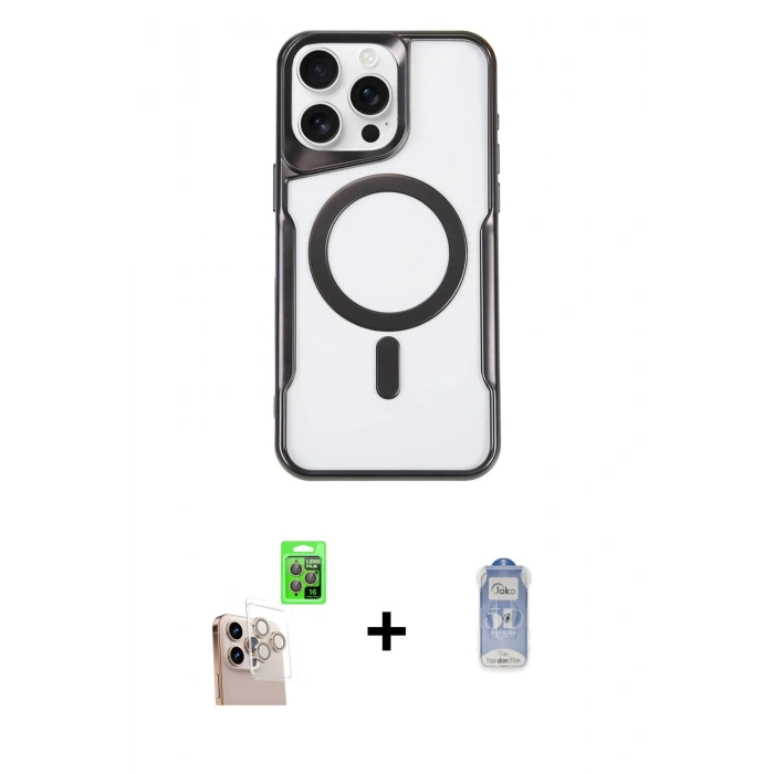 MARSİLYAN™- iPhone 16 Pro Max Kılıf Yadigar Klasik Özel Seri - Siyah Joko Magic 5D Cam + Raze Metal Kamera Lens - NLGY