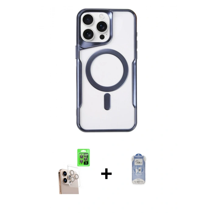 MARSİLYAN™- iPhone 16 Pro Max Kılıf Yadigar Klasik Özel Seri - Siyah Joko Magic 5D Cam + Raze Metal Kamera Lens - NLGY
