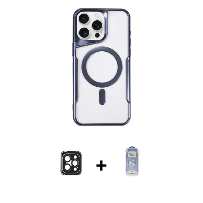 MARSİLYAN™- iPhone 16 Pro Max Kılıf Yadigar Klasik Özel Seri - Siyah Joko Magic 5D Cam + PVD Metal Kamera Lens - SH