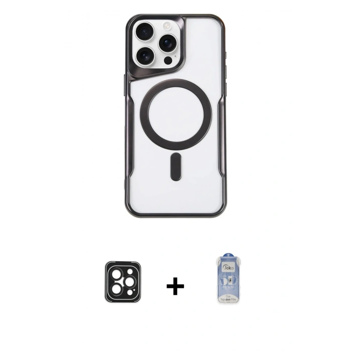 MARSİLYAN™- iPhone 16 Pro Max Kılıf Yadigar Klasik Özel Seri - Siyah Joko Magic 5D Cam + PVD Metal Kamera Lens - SH