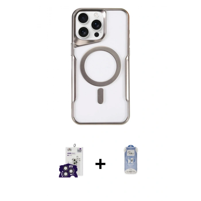 MARSİLYAN™- iPhone 16 Pro Max Kılıf Yadigar Klasik Özel Seri - Siyah Joko Magic 5D Cam + Titanyum Gri Bilvis Titan Kamera Lens