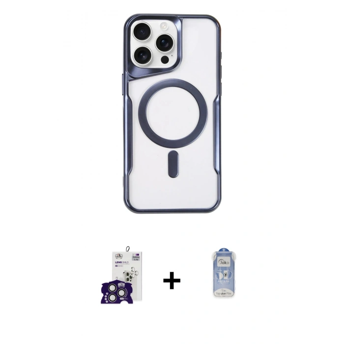MARSİLYAN™- iPhone 16 Pro Max Kılıf Yadigar Klasik Özel Seri - Siyah Joko Magic 5D Cam + Titanyum Gri Bilvis Titan Kamera Lens