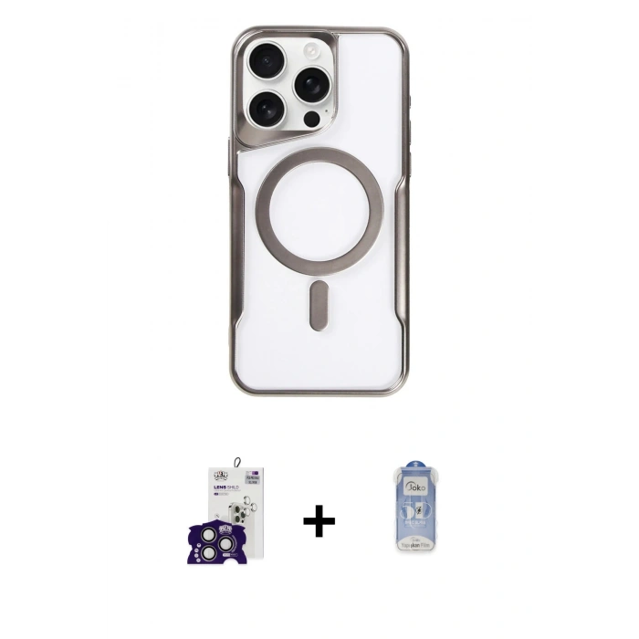 MARSİLYAN™- iPhone 16 Pro Max Kılıf Yadigar Klasik Özel Seri - Siyah Joko Magic 5D Cam + Titanyum Gri Bilvis Titan Kamera Lens