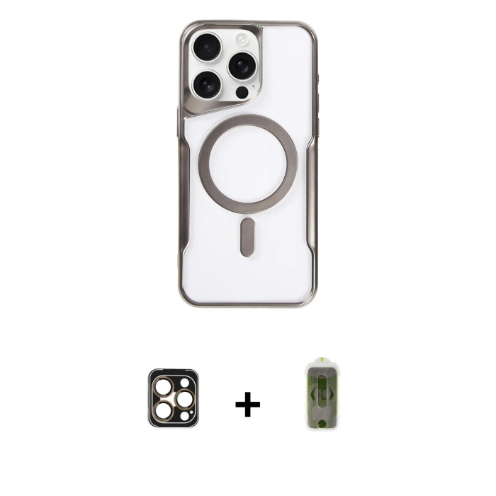 MARSİLYAN™- iPhone 16 Pro Max Kılıf Yadigar Klasik Özel Seri - Siyah Joko Magic 5D Hayalet Cam + PVD Metal Kamera Lens - GD