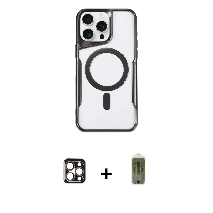 MARSİLYAN™- iPhone 16 Pro Max Kılıf Yadigar Klasik Özel Seri - Siyah Joko Magic 5D Hayalet Cam + PVD Metal Kamera Lens - GD