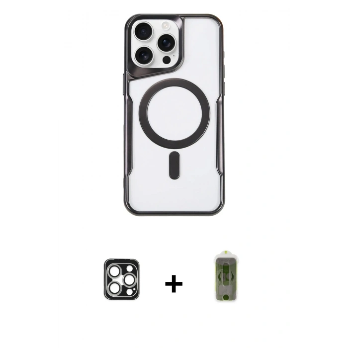 MARSİLYAN™- iPhone 16 Pro Max Kılıf Yadigar Klasik Özel Seri - Siyah Joko Magic 5D Hayalet Cam + PVD Metal Kamera Lens - GS